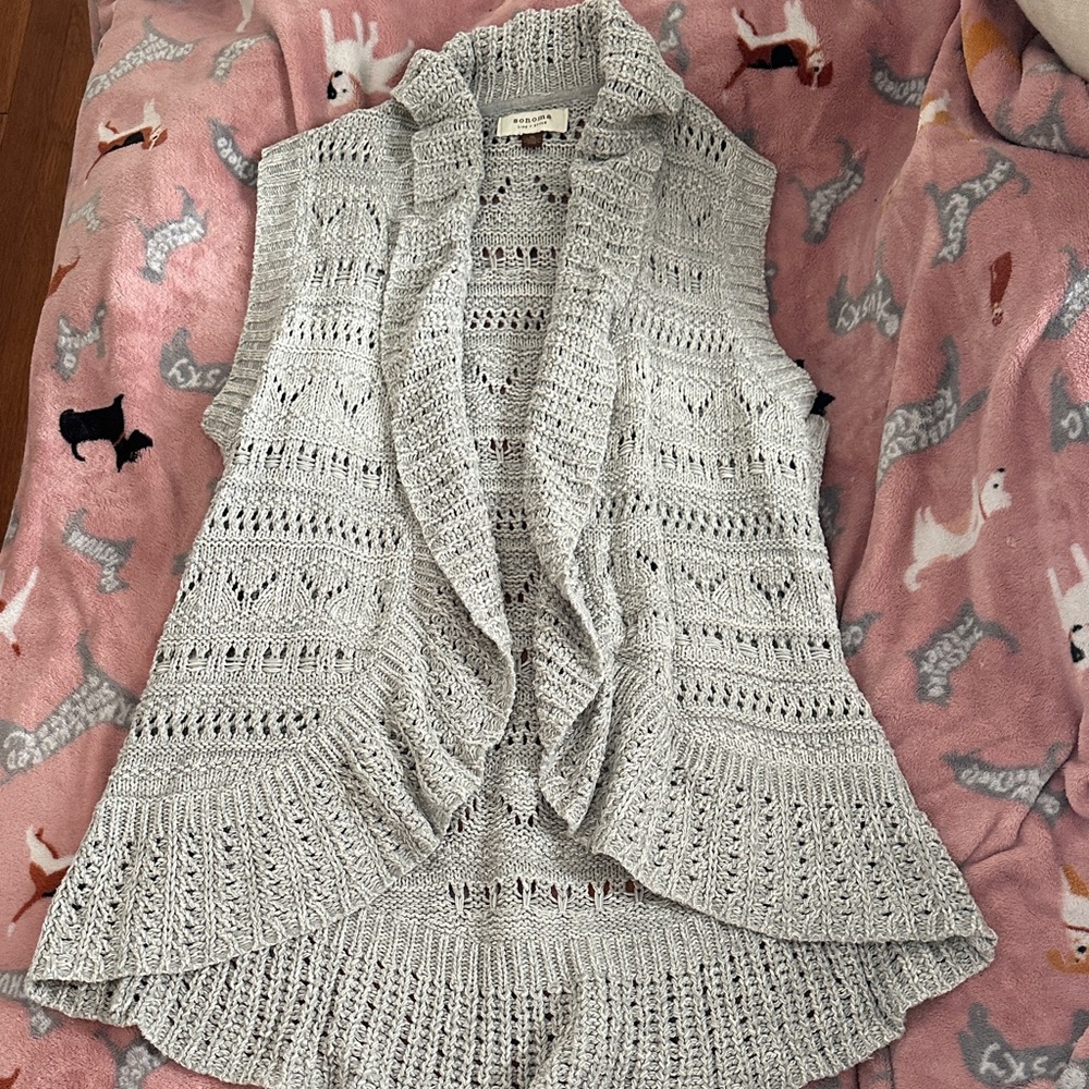 Light Gray Knit Cardigan Vest